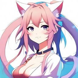 An image depicting a high-quality, digital art representation of a neko girl in anime style