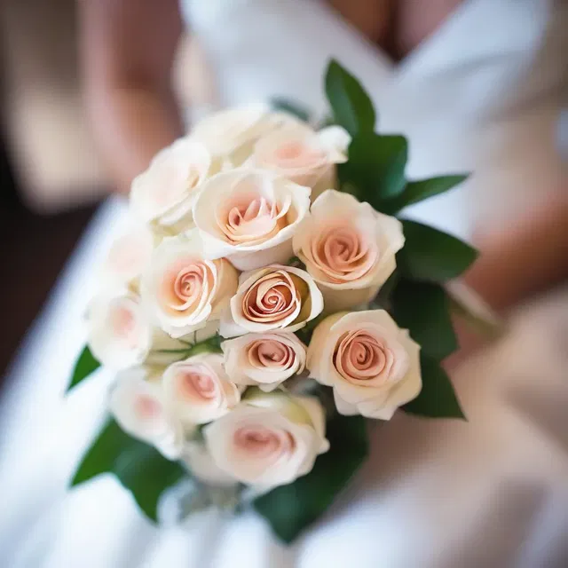The bride's bouquet was adorned with delicate, spinous roses, adding a romantic touch to the wedding ceremony.