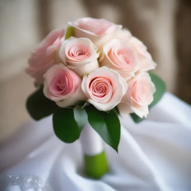 The bride's bouquet was adorned with delicate, spinous roses, adding a romantic touch to the wedding ceremony.