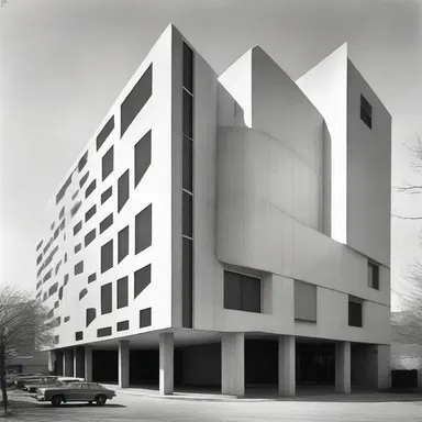 The modernist building featured a unique façade with spinous accents, giving it a striking architectural appeal.