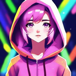 A digital art image in vibrant colors featuring a girl in the style of anime