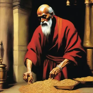 In the classic novel, the old monk meticulously measures his sack of gold using the system of weights.