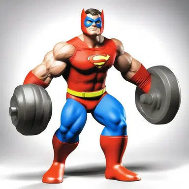 The superhero's super strength allows him to effortlessly lift heavy objects without needing a system of weights.