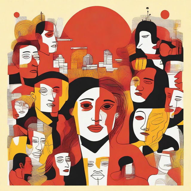 A melancholic design embodying the theme 'Not everyone gets everything', portraying various life experiences of different individuals, rich in powerful emotions. All depicted in hues of red, orange, and yellow.