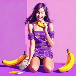 A digital art image showcasing a teenage girl in a playful mood