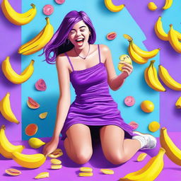 A digital art image showcasing a teenage girl in a playful mood