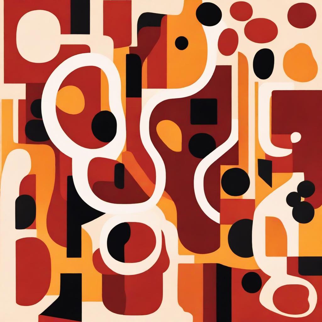 An abstract design exploring the theme 'Not everyone gets everything', featuring diverse representations of life experiences within society. Rich in deep reds, radiant oranges, and warm yellows.