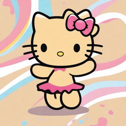 A high-quality digital art image capturing a tan Hello Kitty in mid-dance