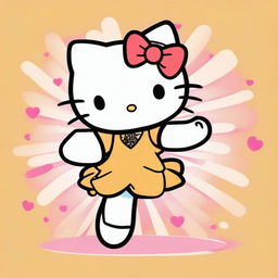 A high-quality digital art image capturing a tan Hello Kitty in mid-dance