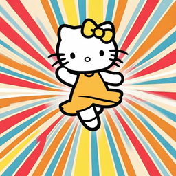 A high-quality digital art image capturing a tan Hello Kitty in mid-dance