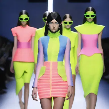 The designer created a futuristic and edgy collection, using fabrics that appeared to be irradiated with neon colors.
