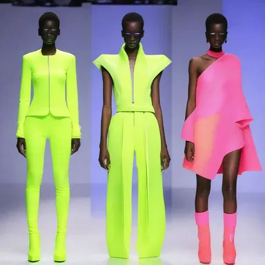 The designer created a futuristic and edgy collection, using fabrics that appeared to be irradiated with neon colors.