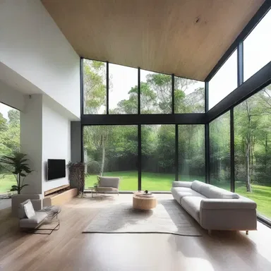 The modern and minimalist house design features large windows that irradiate every corner of the interior with spiritual insight and connect the residents with nature.