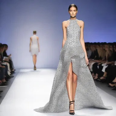 The fashion designer showcased a stunning dress with optical illusion patterns on the runway.