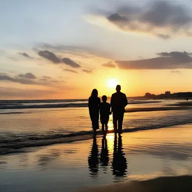 The couple took a romantic walk along the beach, admiring the optical illusion of the setting sun on the water.