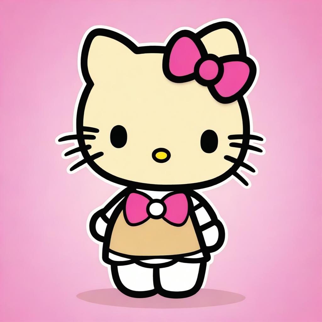 This is a high-quality digital art image of Hello Kitty with light brown skin