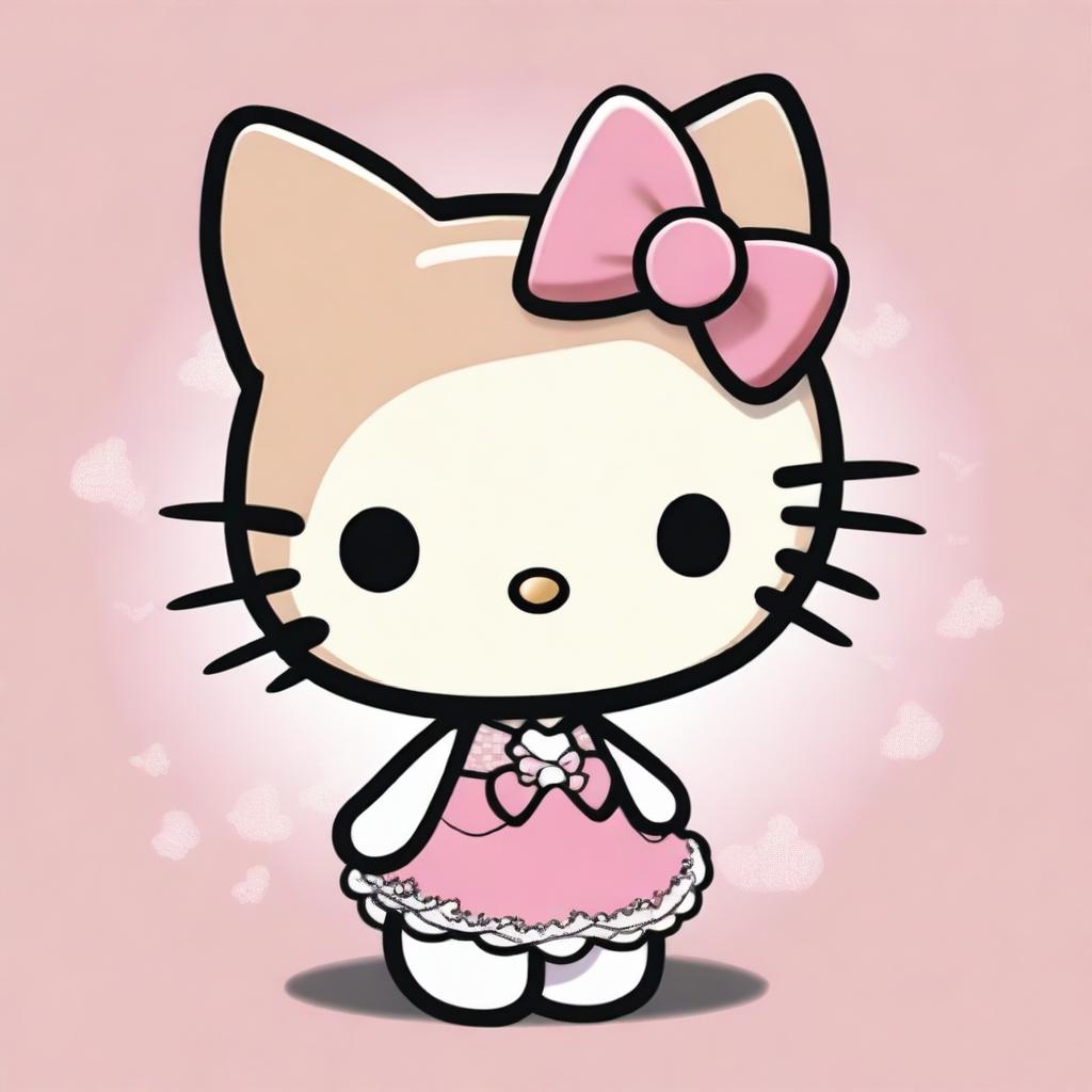 This is a high-quality digital art image of Hello Kitty with light brown skin