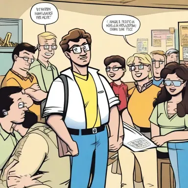 In the comic strip, the main character always faces ridicule from his classmates for his nerdy interests.