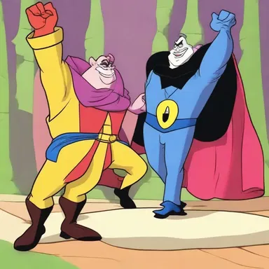 In the cartoon, the villain constantly tries to ridicule the hero and make him look foolish.