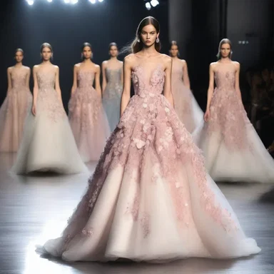 The fashion designer showcased her latest collection on the runway, featuring exquisite gowns adorned with long-spurred flowers, creating an ethereal and enchanting look.