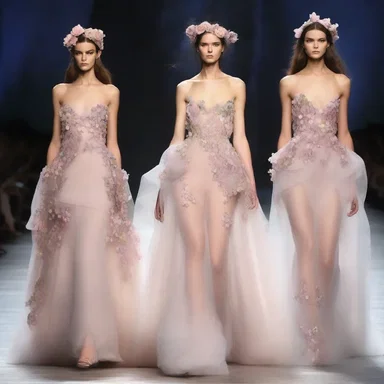 The fashion designer showcased her latest collection on the runway, featuring exquisite gowns adorned with long-spurred flowers, creating an ethereal and enchanting look.