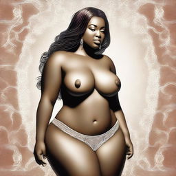 A digital art image of a voluptuous woman, portrayed in a tasteful and respectful manner