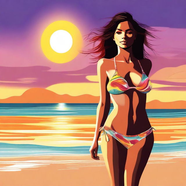 A high-quality digital art image of a woman in a bikini