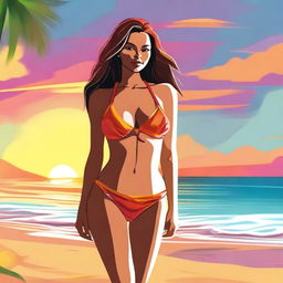 A high-quality digital art image of a woman in a bikini