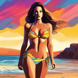 A high-quality digital art image of a woman in a bikini