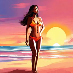 A high-quality digital art image of a woman in a bikini