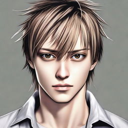 Hyperrealistic portrait of a 21-year-old interpretation of the character 'Near' (Nate River) from the Death Note manga, imagining how he would look like in real life.