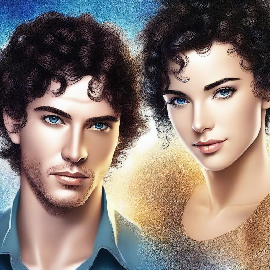 An image of a man and a woman, both in high resolution digital art style