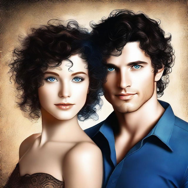 An image of a man and a woman, both in high resolution digital art style