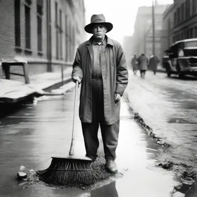 During the Great Depression, many unemployed individuals found work as street sweepers in order to earn a living wage.