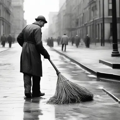 During the Great Depression, many unemployed individuals found work as street sweepers in order to earn a living wage.