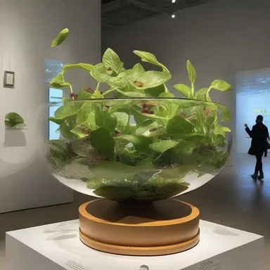 The sculpture exhibit showcases a unique creation made entirely from a salvaged salad bowl.