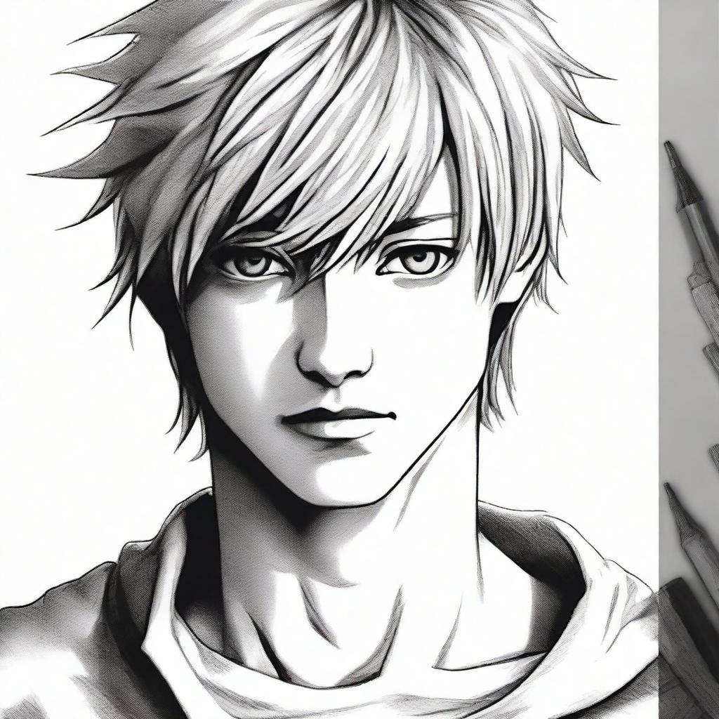 Create a hyperrealistic portrait of Near (Nate River) from Death Note manga as a 21-year-old version. Capture fine details in facial features, enigmatic expression, and signature white hair.