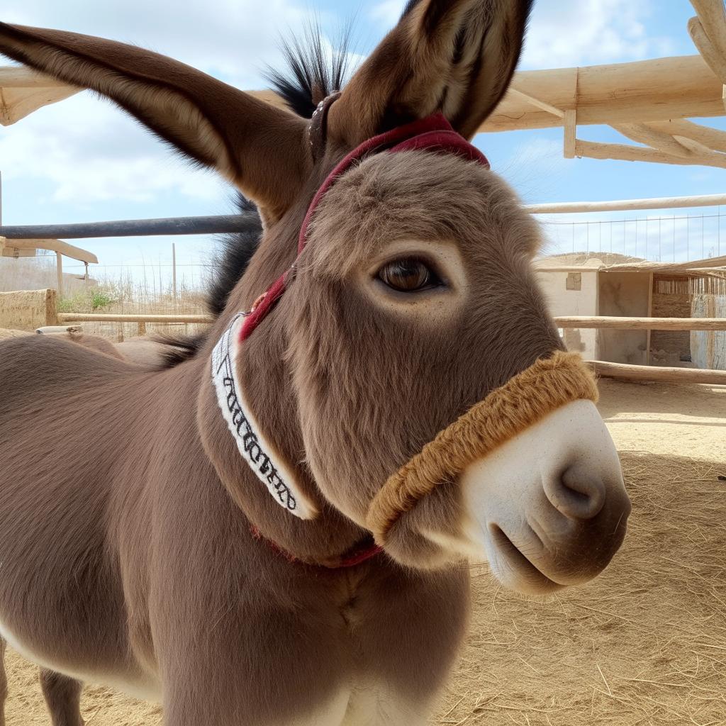 An adorable donkey donning a stylish neck band with the name 'ARMAN' stylishly imprinted on it.