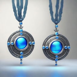 A digital art image of two identical floating amulets