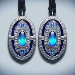 A digital art image of two identical floating amulets