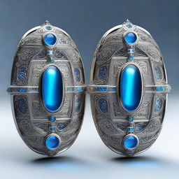 A digital art image of two identical floating amulets