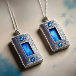 A high-quality book cover image representing two identical silver amulets, appearing as magical necklaces