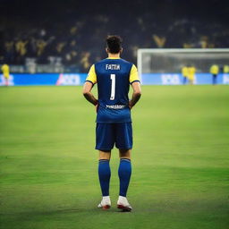 Back view of a soccer player named Fatih, wearing his number 68 jersey, on the field being cheered on by the crowd at Fenerbahçe Ülker stadium.