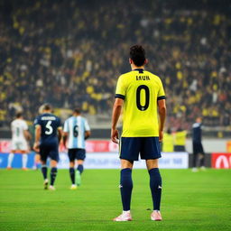 Back view of a soccer player named Fatih, wearing jersey number 68, standing on the field in front of enthusiastic spectators at Fenerbahçe Ülker stadium.