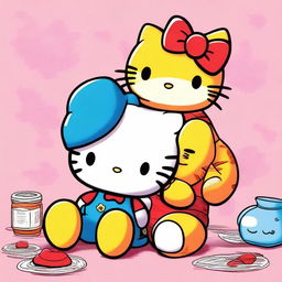 An adorable digital art image showcasing Hello Kitty and Garfield