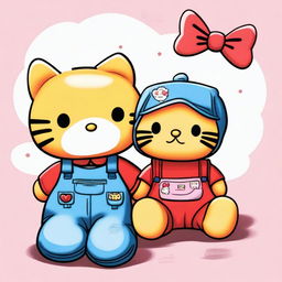 An adorable digital art image showcasing Hello Kitty and Garfield