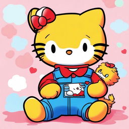 An adorable digital art image showcasing Hello Kitty and Garfield