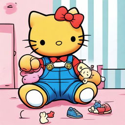 An adorable digital art image showcasing Hello Kitty and Garfield