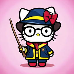 This is a high-quality digital art image of Hello Kitty dressed in a Harry Potter costume