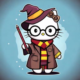 This is a high-quality digital art image of Hello Kitty dressed in a Harry Potter costume